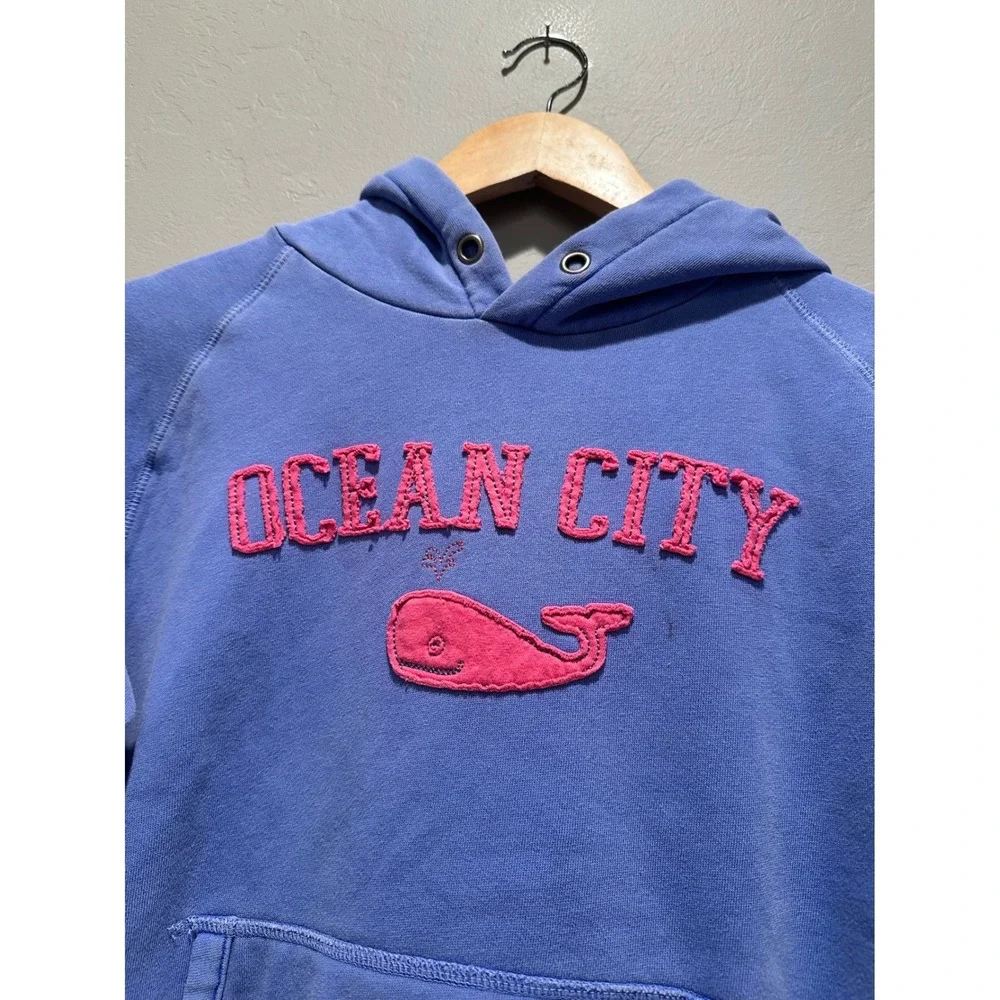 Ocean City Whale Graphic Hoodie Youth XL Blue Pink Coastal Sweatshirt